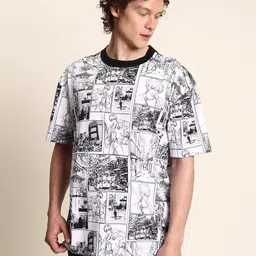 URA STREET Unisex Printed Pure Cotton Raw Edge T-shirt-image-85