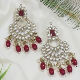 I Jewels Gold-Plated Contemporary Kundan Stud Drop Earrings-56