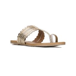Bata Patterned Gold Flats-image-36