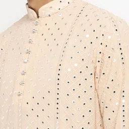 Devyom Geometric Embroidered Mandarin Collar Mirror Work Georgette Kurta With Pyjamas image 3
