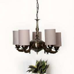 Devansh Grey Round cotton shade with Antique Golden Chandelier Metal Ceiling Lamp-96