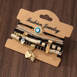 DressBerry Set Of 6 Gold-Plated Crystals Studded & Beaded Charm Bracelet-72