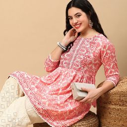 SHOWOFF Ethnic Motifs Printed Thread Work Thread Work Empire Kurti-picture-19