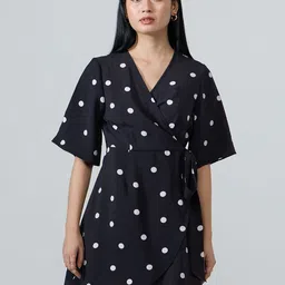 20Dresses Polka Dots Printed Flared Sleeve Wrap Mini Dress-image-24