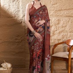 Mitera Kalamkari Silk Blend Tussar Saree-image-43