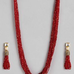 Anouk Maroon Layered Necklace Earring Set-48