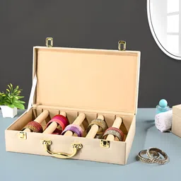 RUBOXA Beige 5 Rod Premium Faux Leather Bangles Box With Handle Jewellery Organisers-25