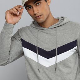 Harvard Men Grey Melange & Black Striped Hooded Sweatshirt-image-84
