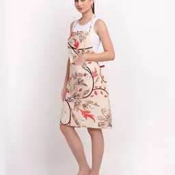 Arrabi Brown & Red Leaf Printed Cotton Waterproof Apron with 2 Patch Pockets image 2