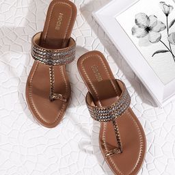 Mochi Gold-Toned Textured Block Sandals-41