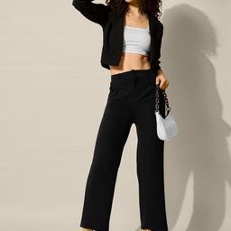 QIOA Slim-Fit Double Breasted Notched Lapel Cropped Blazer-image-100