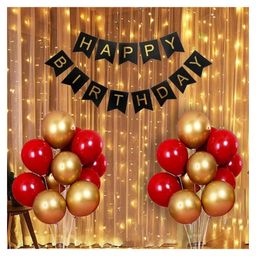 Bubble Trouble 32 pc Combo of Happy Birthday Banner with LED lights   Red Gold - Pack of 32-20