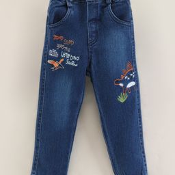 Wonderchild Little Dino Saur & With Shrub Placement Embroidered Pant - Blue-image-17