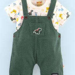 WOW Clothes Cotton Dungaree With Half Sleeves Inner T-Shirt Wild Animal Print - Green-21