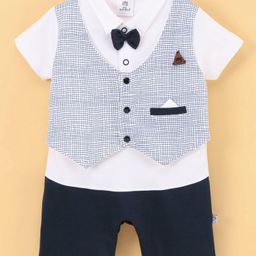 Mini Taurus Half Sleeves Party Wear Romper Checkered - Blue & White-image-51
