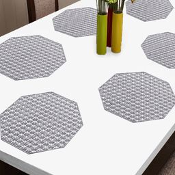 FABINALIV Set of 6 Geometric Textured PVC Table Mats  - Silver-9