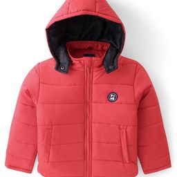 Pine Kids Full Sleeves Solid Color Medium Winter Hooded Jacket - Red-image-3