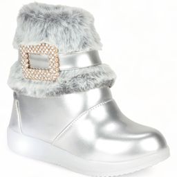 Lil Lollipop Stone Detailed Fur Embellished Zipper Party Boots With Light & Glossy Finish - Silver-image-33