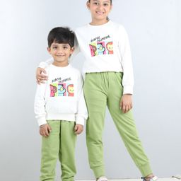 Aww Hunnie Placement Brand Name & Cartoon Printed Winter  Sweatshirt And Joggers - White-picture-25
