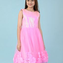 Pine Kids Sleeveless Sequins & 3D Floral Applique Detailing Party Gown - Pink-image-60