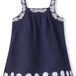 Babyhug Rayon Woven Sleeveless Frock Floral Embroidery - Navy Blue-picture-41