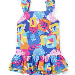Babyhug Sleeveless Frock Style Swimsuit With Frill Abstract Print - Multicolour-image-60