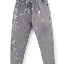 Babyhug Velour Knit Full Length Fleece & Woollen Pant with Hearts Print - Grey-image-18