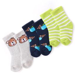 cute walk by babyhug Cutewalk By Babyhug Anti Bacterial Ankle Length Striped & Teddy Bear Design Socks Pack of 3 - Blue Green & Grey-picture-41