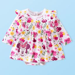 Babyhug Disney Interlock Knit Full Sleeves Onesie With Minnie Mouse  Print and Frock Detailing - White-image-89
