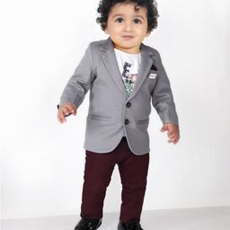 BAD BOYS Full Sleeves Self design Blazer With Text Printed Tee & Solid Pant - Grey-image-93