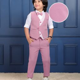 Mark & Mia Full Sleeves Striped 3 Piece Party Suit with Bow - Pink & White-image-83