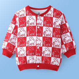 Doodle Poodle 100% Cotton Light Weight Looper Knit Front Open Sweatjacket with Bunny Print - Red-picture-23