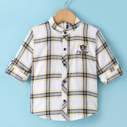 Dapper Dudes Full Sleeves Checked Typography Embroidered Shirt - Lemon Yellow-picture-37