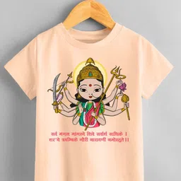 KNITROOT Durga Theme Half Sleeves Durga Maa Text Printed Tshirt - Peach-picture-13