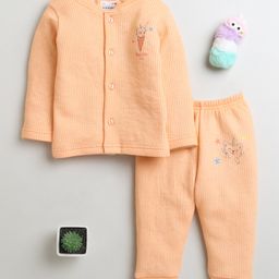 BUMZEE Full Sleeves Cat Printed Coordinating Tee & Joggers Set - Orange-image-0