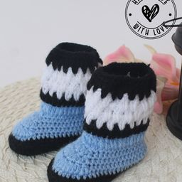 Woonie Colour Blocked Handmade Crochet Booties - Blue-image-35