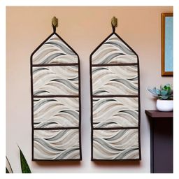 Kuber Industries Pack of 2 Wall Hanging Organizer | Foldable Document Holder | 3 Multi-Purpose Storage Pocket | Hanging Stationary Organizer | Magazine Organizer | Wave-Design | Cream-image-70