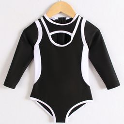 Mark & Mia Full Sleeves V Cut Swimsuit with Tape Detailing - Black-image-13