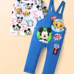 Babyhug Disney Single Jersey Knit Dungaree & Full Sleeves T-Shirt Set with Mickey Mouse Graphics - White & Blue-picture-45