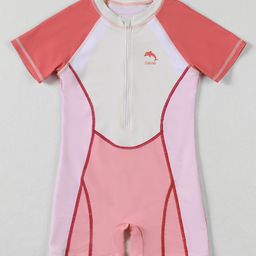 Mark & Mia Half Raglan Sleeves Legged Swimsuit With Color Block Design - White-image-27