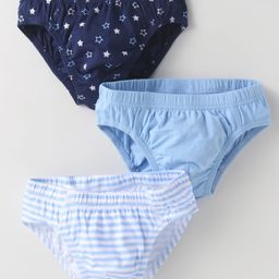 Honeyhap Premium 100% Cotton Knit Bio Finish Briefs with Stripes & Stars Print Pack of 3 - Bright White Baltic Sea & Navy Peony-image-22
