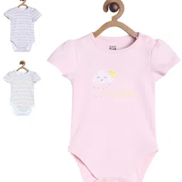 MINI KLUB Cotton Pack Of 3 Half Sleeves Chevron & Text Printed Onesies - Pink Grey & White-picture-4