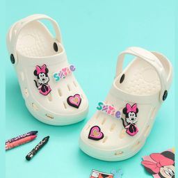Disney by Yellow Bee Solid Perforated Clogs With Mickey & Friends Featuring Minnie Mouse & Heart Designed Charms - White-picture-14