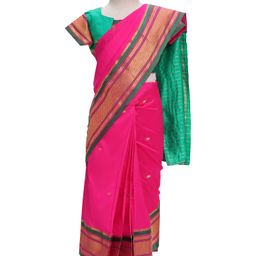 Bhartiya Paridhan Silk Saree with Half Sleeves Blouse & Zari Embroidery - Pink-image-23