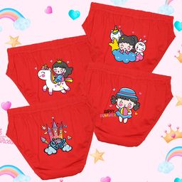NUSYL Cotton Pack Of 4 Princess & Castle Printed Panties - Red-picture-30