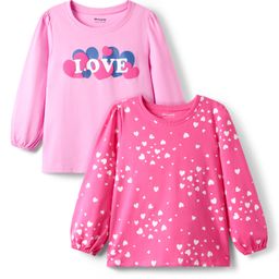 Honeyhap 100% Premium Cotton Bio Finish Full Sleeves Tops With Hearts Print Pack Of 2 - Fandango & Pink Bonbon-image-7