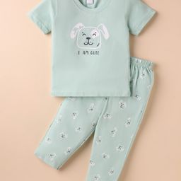 Tango Single Jersey Knit Half Sleeves Night Suit With Animal Print - Light Green-picture-22