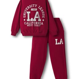 Pine Kids Looper Knit Full Sleeves Winter Wear Suit Set with California University League Print - Scarlet Smile Maroon-picture-44