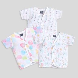Polka Tots Muslin Woven Pack Of 3 Half Sleeves Arrows & Floral Printed Jhablas - Multi Colour-image-10