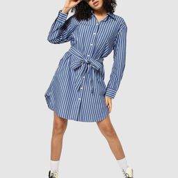 GAP Striped Full-Sleeves Poplin Pure Cotton Shirt Dress With Belt-image-3